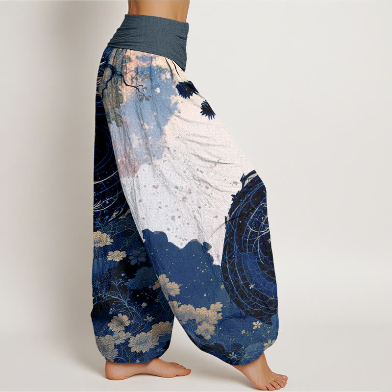 Buddha Stones Cotton Casual Dragon Ancient Tree Pattern Women's Elastic Waist Harem Pants - image 8