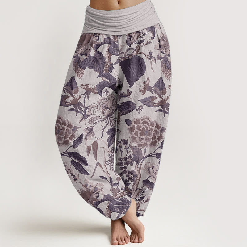 Buddha Stones Pure Cotton Lotus Leaf Peony Pattern Women's Elastic Waist Harem Pants - Thistle - US22，UK/AU26，EU54 (6XL) - image 5