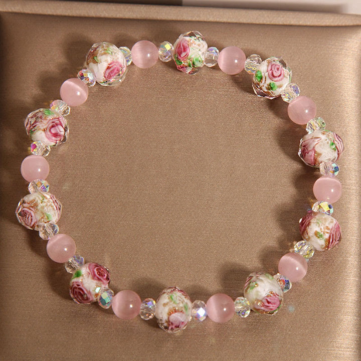 Buddha Stones Pink Crystal Liuli Glass Bead Cat's Eye Warmth Bracelet - image 3