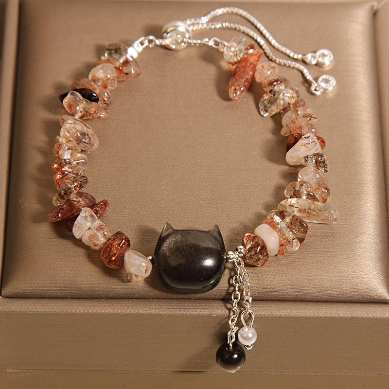 Buddha Stones Natural Pink Crystal Agate Gravel Stone Cat Head Soothing Bracelet - Agate Crystal(Wrist Circumference 14-16cm) - image 6