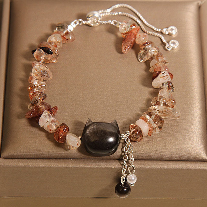 Buddha Stones Natural Pink Crystal Agate Gravel Stone Cat Head Soothing Bracelet - Agate Crystal(Wrist Circumference 14-16cm) - image 6
