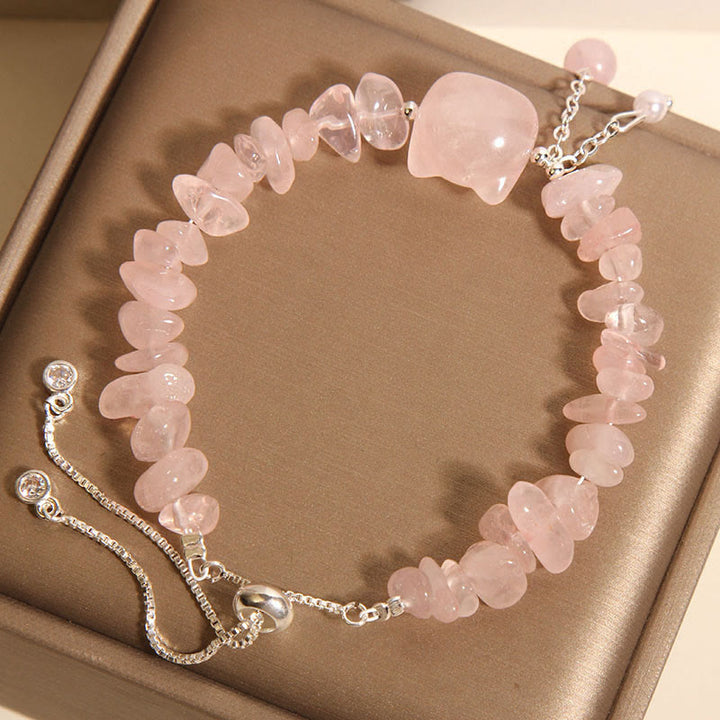 Buddha Stones Natural Pink Crystal Agate Gravel Stone Cat Head Soothing Bracelet - image 3