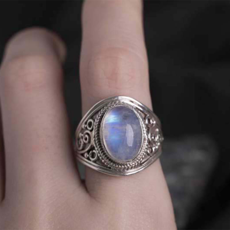 Buddha Stones 925 Sterling Silver Handmade Natural Moonstone Healing Adjustable Ring - image 12