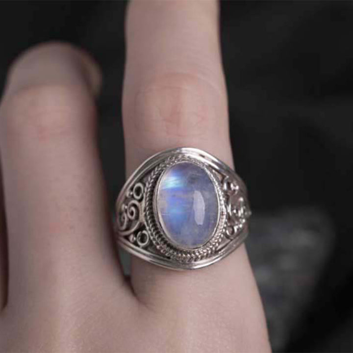 Buddha Stones 925 Sterling Silver Handmade Natural Moonstone Healing Adjustable Ring - image 12