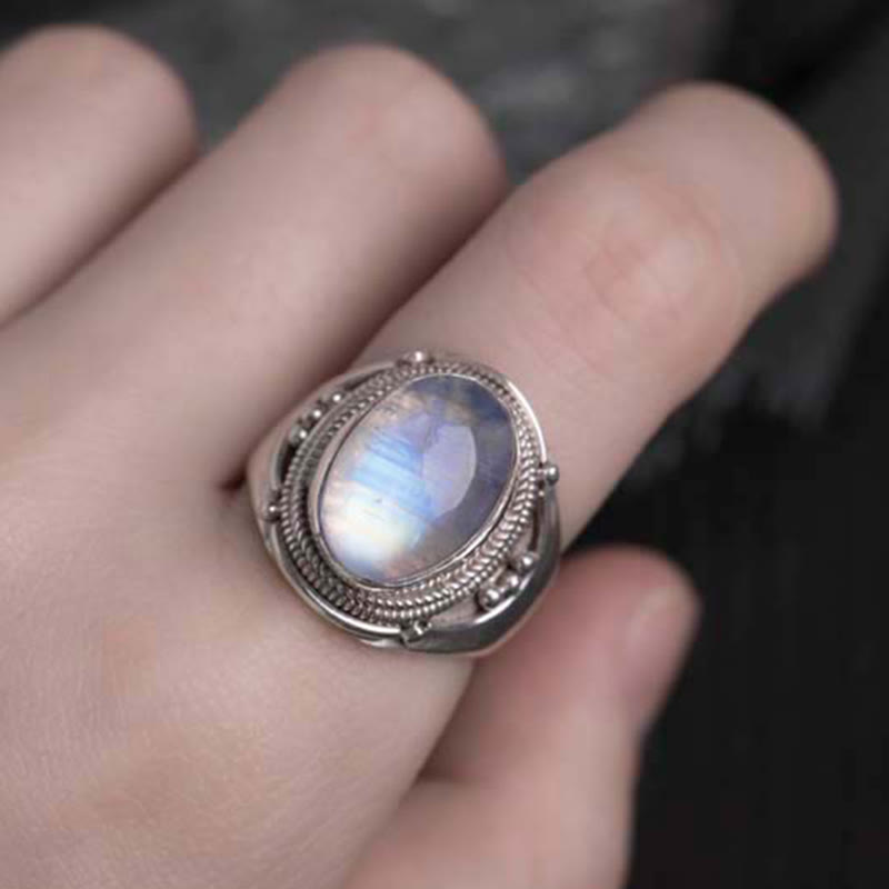 Buddha Stones 925 Sterling Silver Handmade Natural Moonstone Healing Adjustable Ring - image 3