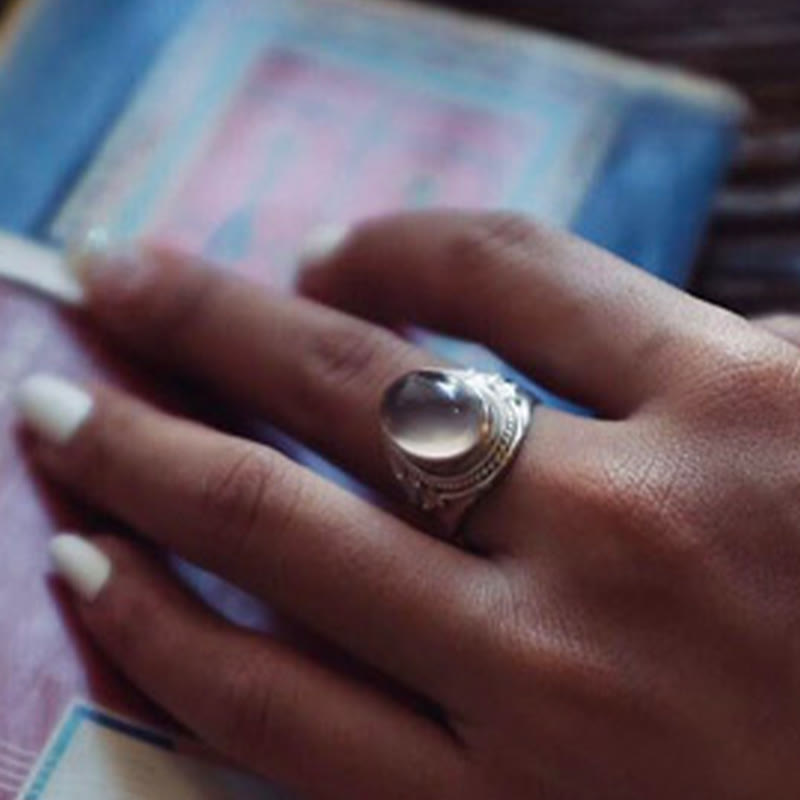 Buddha Stones 925 Sterling Silver Handmade Natural Rose Quartz Loving Energy Adjustable Ring - image 11