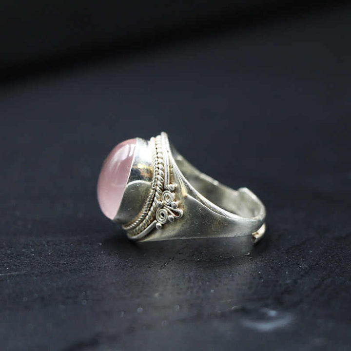 Buddha Stones 925 Sterling Silver Handmade Natural Rose Quartz Loving Energy Adjustable Ring - image 2