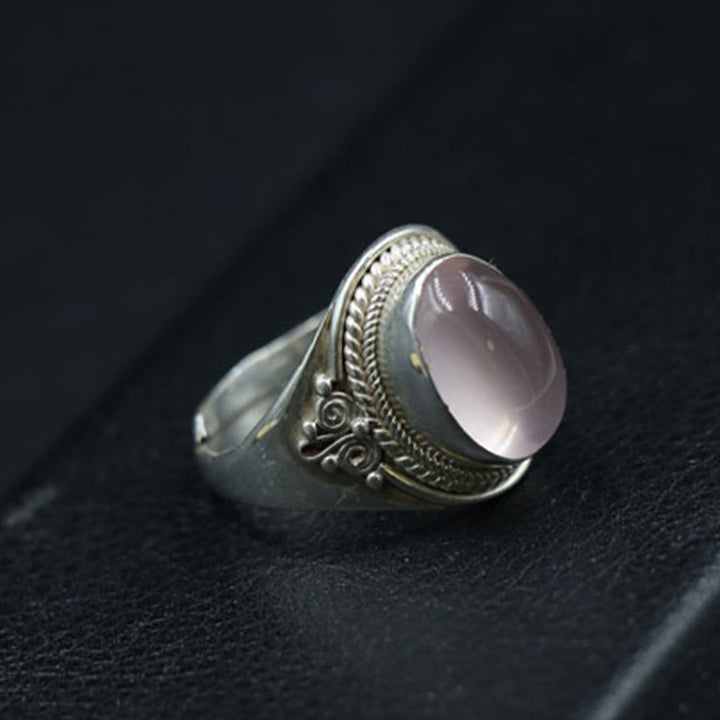 Buddha Stones 925 Sterling Silver Handmade Natural Rose Quartz Loving Energy Adjustable Ring - image 1