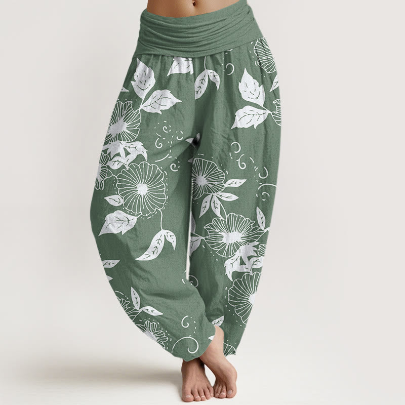 Buddha Stones Casual Vine Flowers Leaves Pattern Women's Elastic Waist Harem Pants - DarkSeaGreen - US22，UK/AU26，EU54 (6XL) - image 5