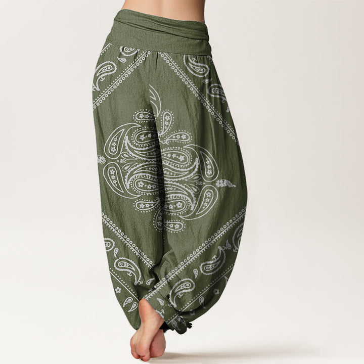 Buddha Stones Casual Floral Leaf Paisley Pattern Women's Elastic Waist Harem Pants - image 5