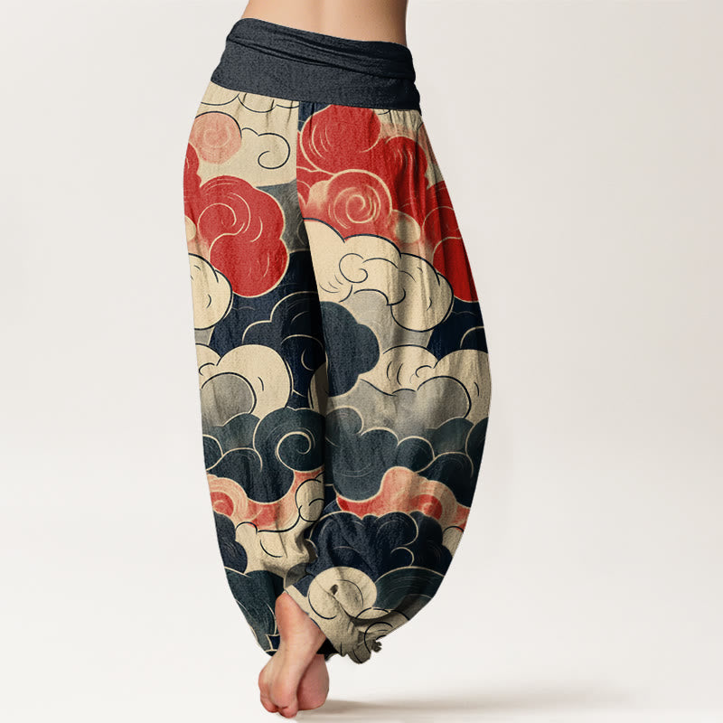 Buddha Stones Casual Auspicious Clouds Pattern Women's Elastic Waist Harem Pants - image 3