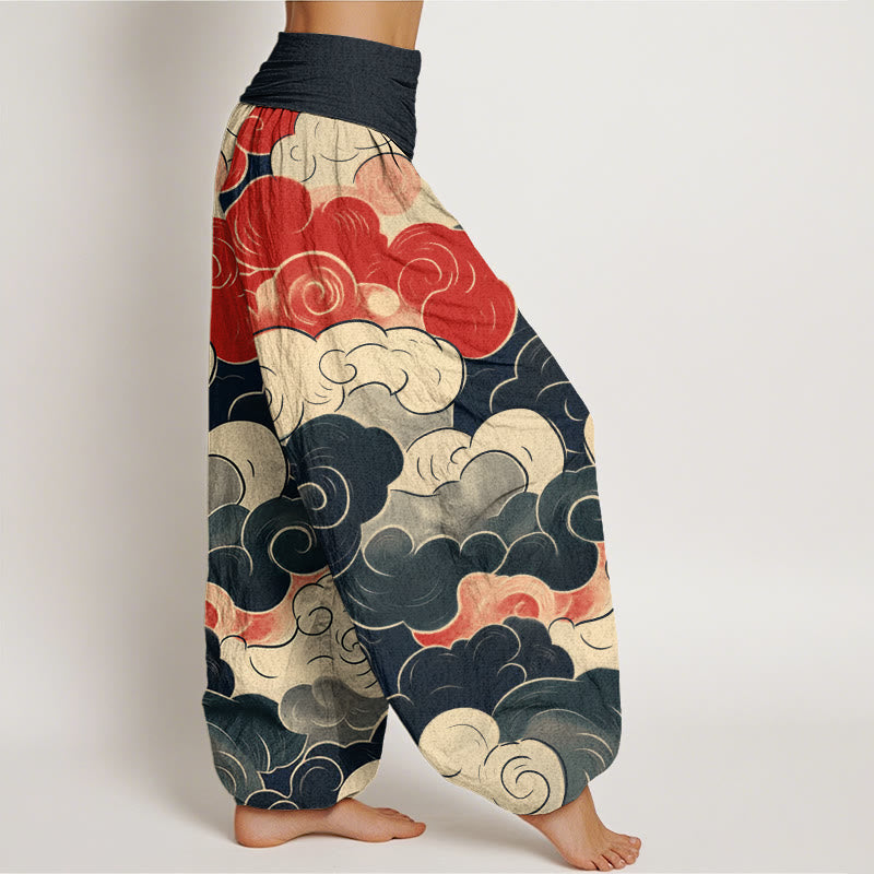 Buddha Stones Casual Auspicious Clouds Pattern Women's Elastic Waist Harem Pants - image 1