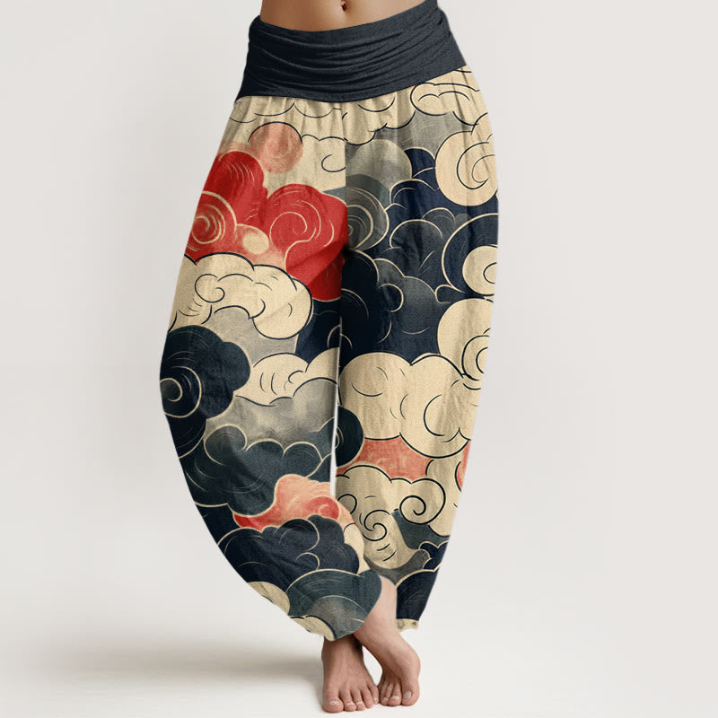 Buddha Stones Casual Auspicious Clouds Pattern Women's Elastic Waist Harem Pants - DarkSlateGray - US22，UK/AU26，EU54 (6XL) - image 1