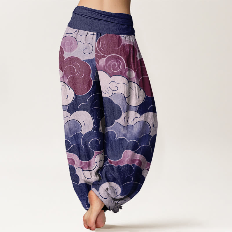 Buddha Stones Cotton Casual Auspicious Clouds Pattern Women's Elastic Waist Harem Pants - image 6