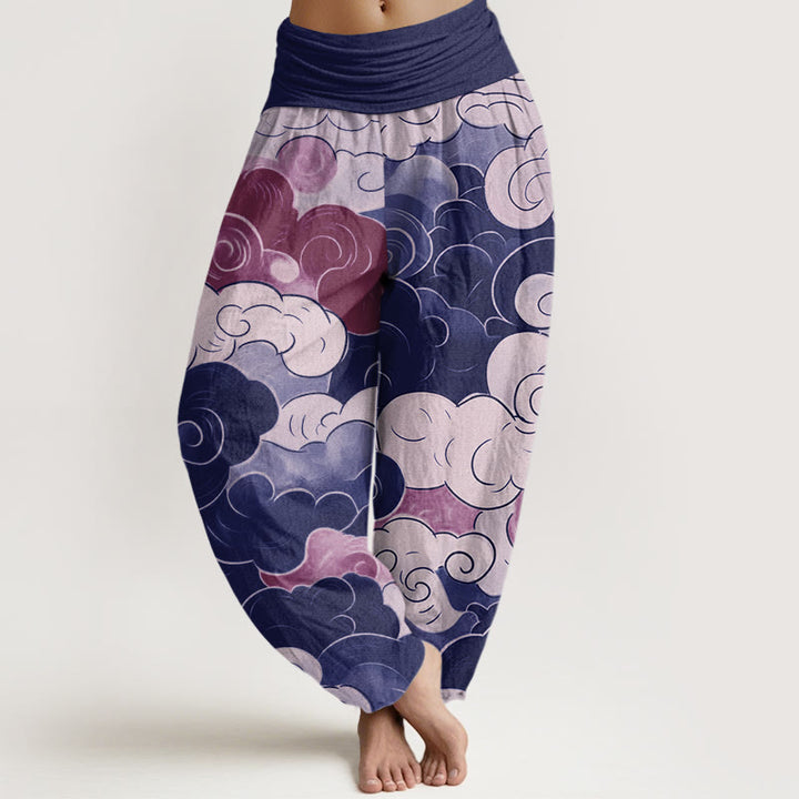 Buddha Stones Casual Auspicious Clouds Pattern Women's Elastic Waist Harem Pants - DarkSlateBlue - US22，UK/AU26，EU54 (6XL) - image 4