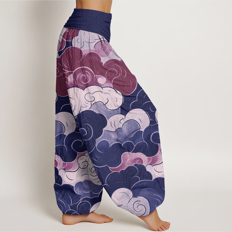 Buddha Stones Casual Auspicious Clouds Pattern Women's Elastic Waist Harem Pants - image 5