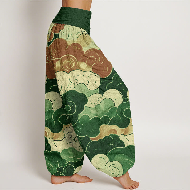 Buddha Stones Casual Auspicious Clouds Pattern Women's Elastic Waist Harem Pants - image 8