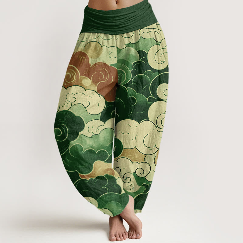 Buddha Stones Casual Auspicious Clouds Pattern Women's Elastic Waist Harem Pants - Green - US22，UK/AU26，EU54 (6XL) - image 8