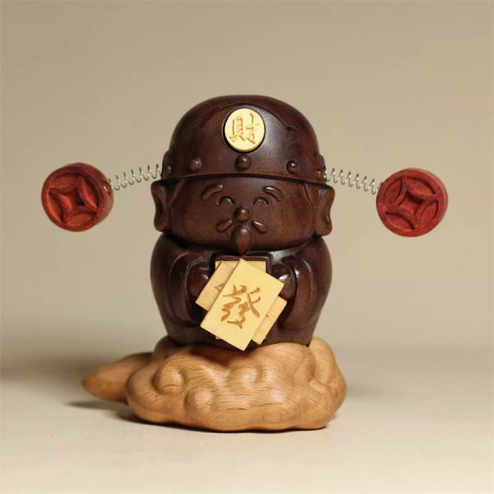 Buddha Stones God Of Wealth Caishen Black Walnut Beech Statue Fu Character Copper Coins Home Decoration - image 4