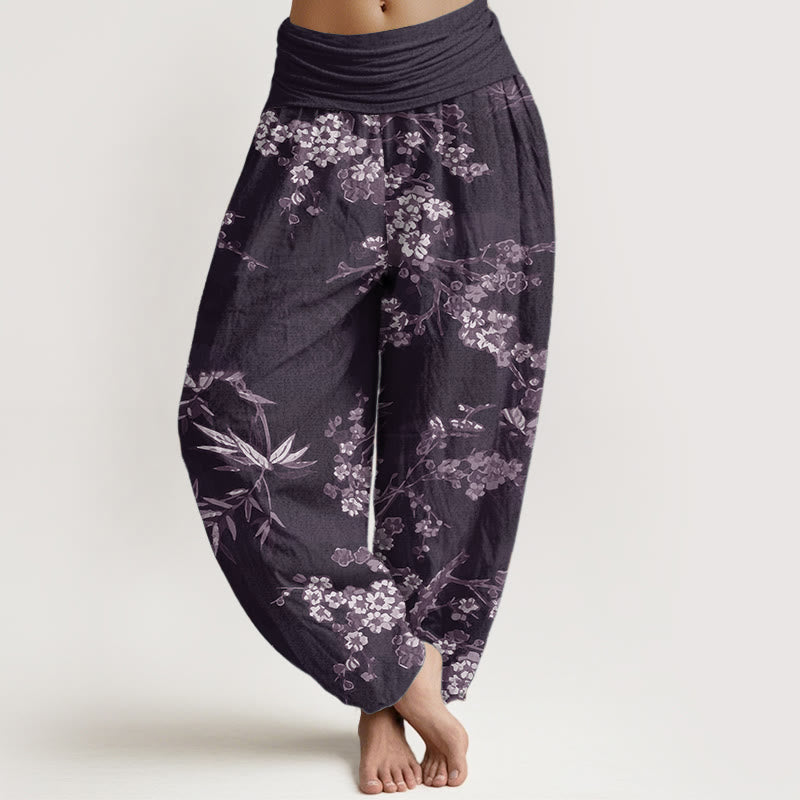 Buddha Stones Pure Cotton White Sakura Flower Pattern Women's Elastic Waist Harem Pants - Purple - US22，UK/AU26，EU54 (6XL) - image 6