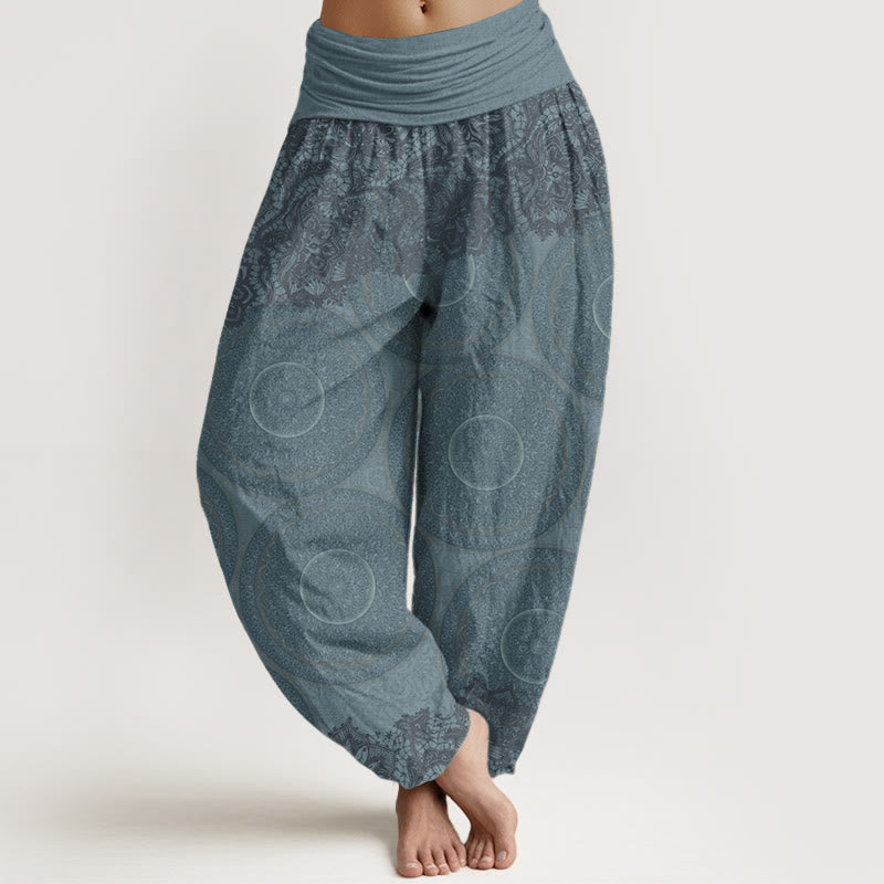 Buddha Stones Pure Cotton Casual Flowers Compass Design Women's Elastic Waist Harem Pants - SkyBlue - US22，UK/AU26，EU54 (6XL) - image 0