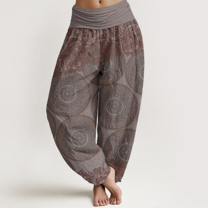 Buddha Stones Pure Cotton Casual Flowers Compass Design Women's Elastic Waist Harem Pants - RosyBrown - US22，UK/AU26，EU54 (6XL) - image 5