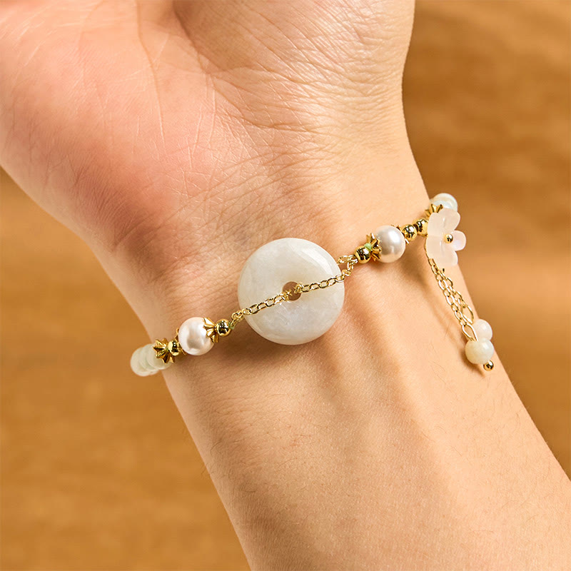Buddha Stones Jade Peace Buckle Beads Flower Prosperity Bracelet