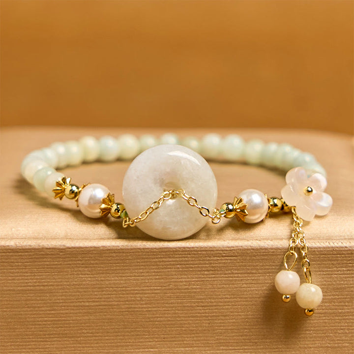 Buddha Stones Jade Peace Buckle Beads Flower Prosperity Bracelet