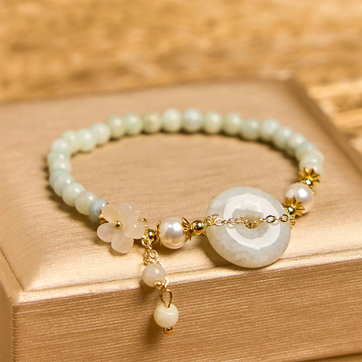Buddha Stones Jade Peace Buckle Beads Flower Prosperity Bracelet