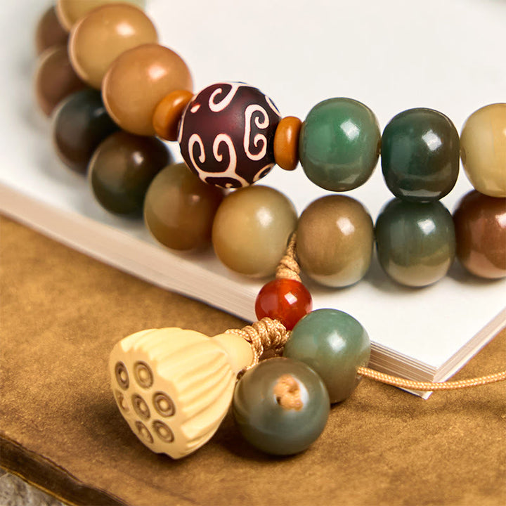 Buddha Stones Colorful Bodhi Seed Lotus Pod Charm Peace Double Wrap Bracelet