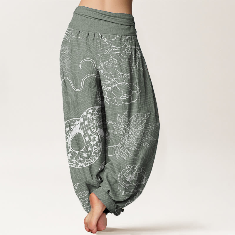 Buddha Stones Pure Cotton Snake Lotus Women's Elastic Waist Harem Pants - image 7