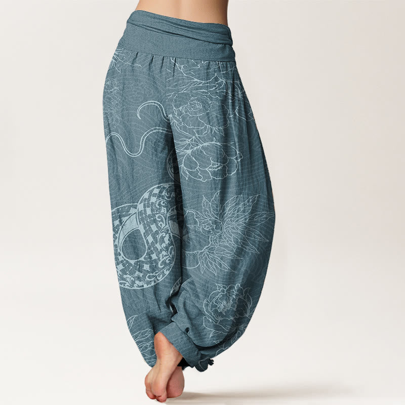 Buddha Stones Pure Cotton Snake Lotus Women's Elastic Waist Harem Pants - image 10