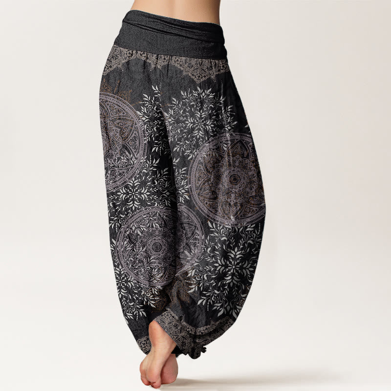 Buddha Stones Pure Cotton Mandala Pattern Leaves Women's Elastic Waist Harem Pants - image 10
