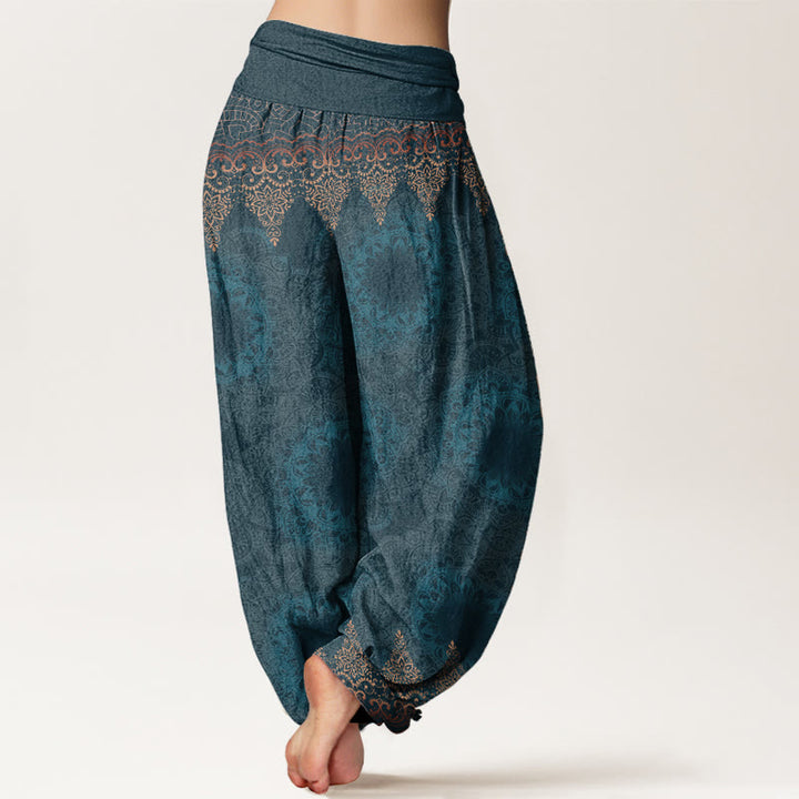 Buddha Stones Pure Cotton Triangular Mandala Patterns Women's Elastic Waist Harem Pants