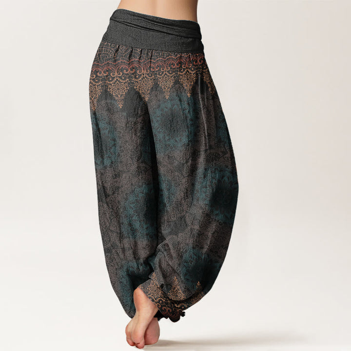 Buddha Stones Pure Cotton Triangular Mandala Patterns Women's Elastic Waist Harem Pants