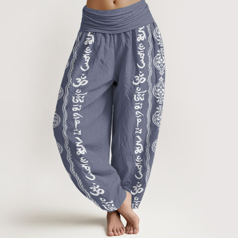 Buddha Stones Pure Cotton Mandala Om Mani Padme Hum Women's Elastic Waist Harem Pants - SteelBlue - US22，UK/AU26，EU54 (6XL) - image 0