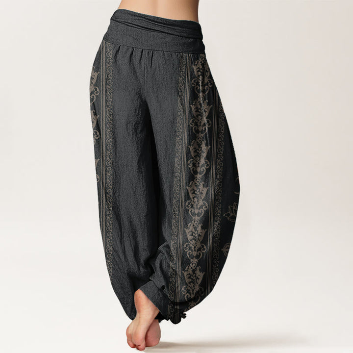 Buddha Stones Pure Cotton Lotus Flowers Double Dorje Vajra Namaste Om Design Women's Elastic Waist Harem Pants - image 1