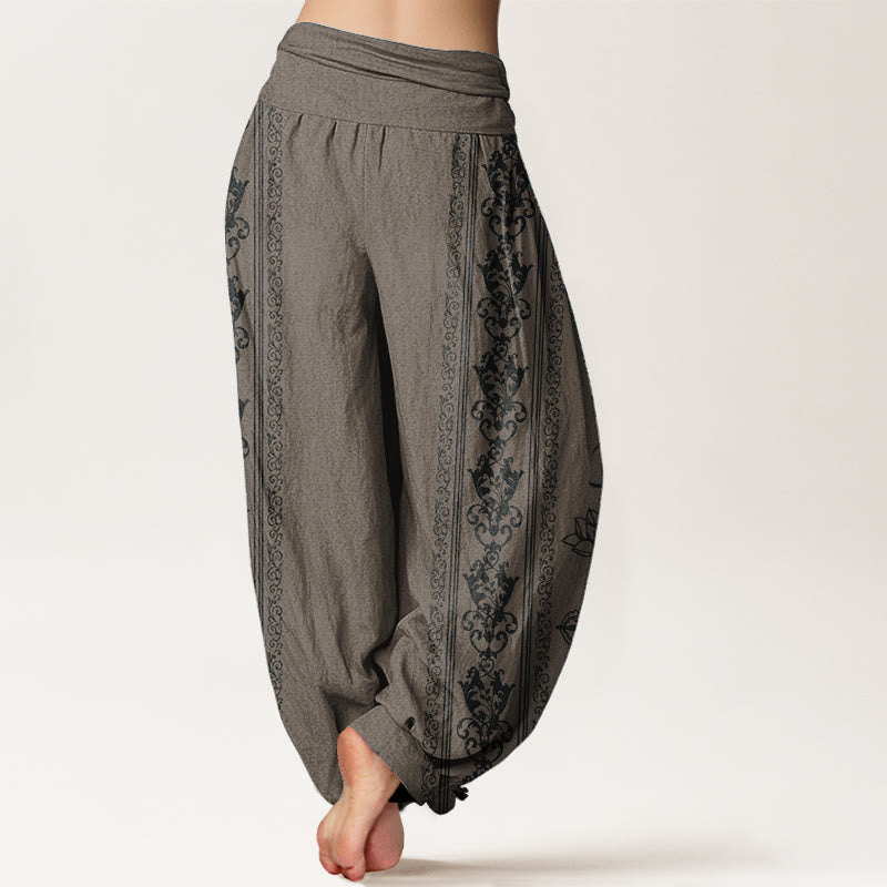Buddha Stones Pure Cotton Lotus Flowers Double Dorje Vajra Namaste Om Design Women's Elastic Waist Harem Pants - image 19