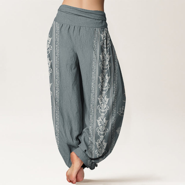 Buddha Stones Pure Cotton Lotus Flowers Double Dorje Vajra Namaste Om Design Women's Elastic Waist Harem Pants - image 6