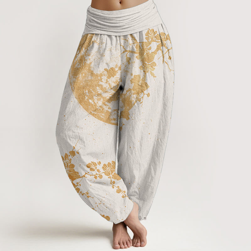 Buddha Stones Pure Cotton Golden Plum Blossom Full Moon Pattern Women's Elastic Waist Harem Pants - Beige - US22，UK/AU26，EU54 (6XL) - image 8
