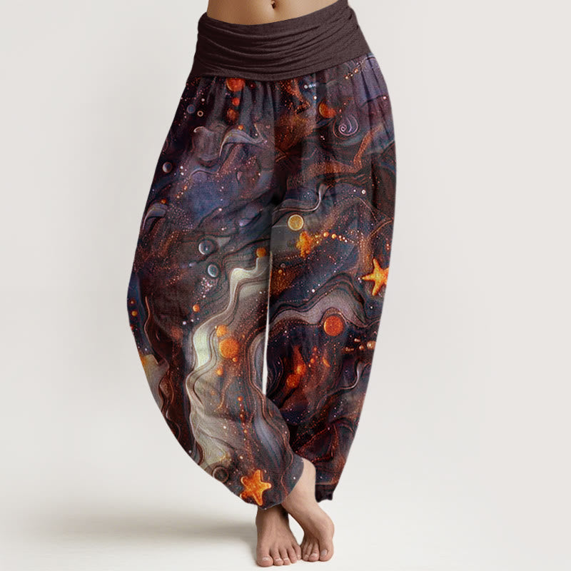 Buddha Stones Cotton Oceanic Golde Star Pattern Women's Elastic Waist Harem Pants - SaddleBrown - US22，UK/AU26，EU54 (6XL) - image 4