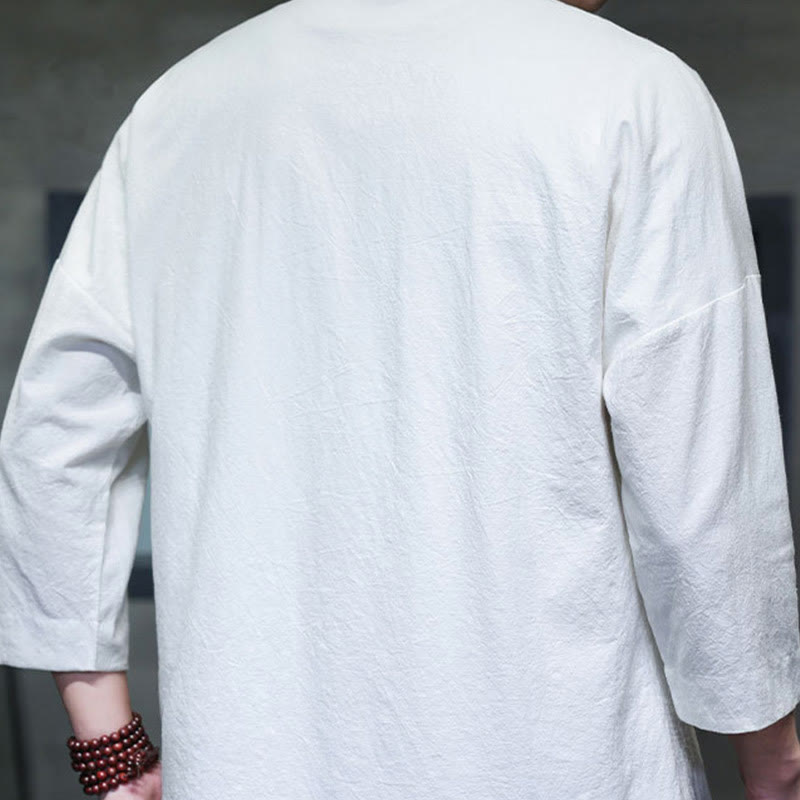 Buddha Stones Embroidery Men's  Chinese Frog-Button Three Quarter Sleeve Shirt Clothing - image 13