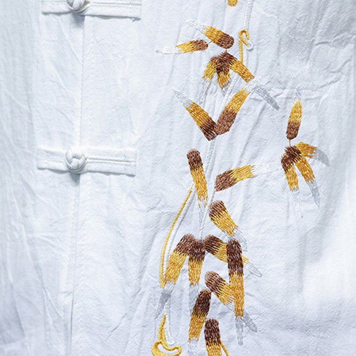 Buddha Stones Embroidery Men's  Chinese Frog-Button Three Quarter Sleeve Shirt Clothing - image 19