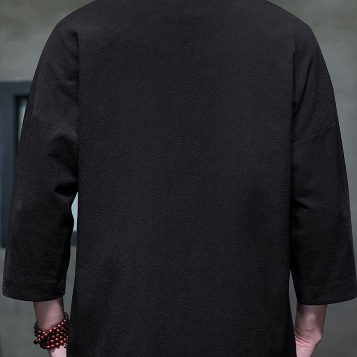 Buddha Stones Embroidery Men's  Chinese Frog-Button Three Quarter Sleeve Shirt Clothing - image 3