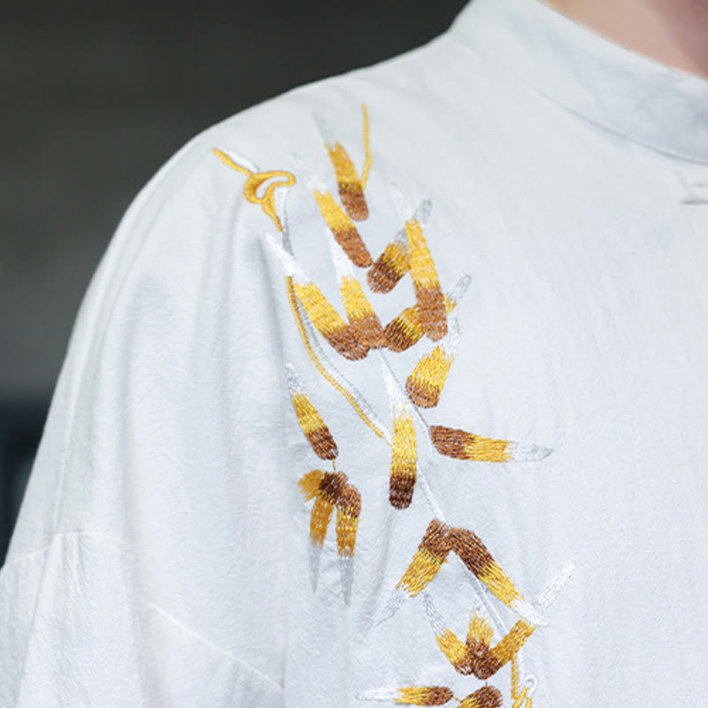 Buddha Stones Embroidery Men's  Chinese Frog-Button Three Quarter Sleeve Shirt Clothing - image 17