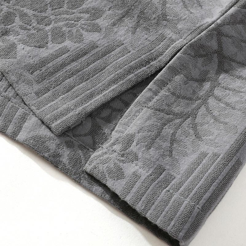 Buddha Stones Casual Summer Jacquard Floral Pattern Frog-Button Men's Stand Collar Contrasting Color Half Sleeve Cotton Shirt - image 7