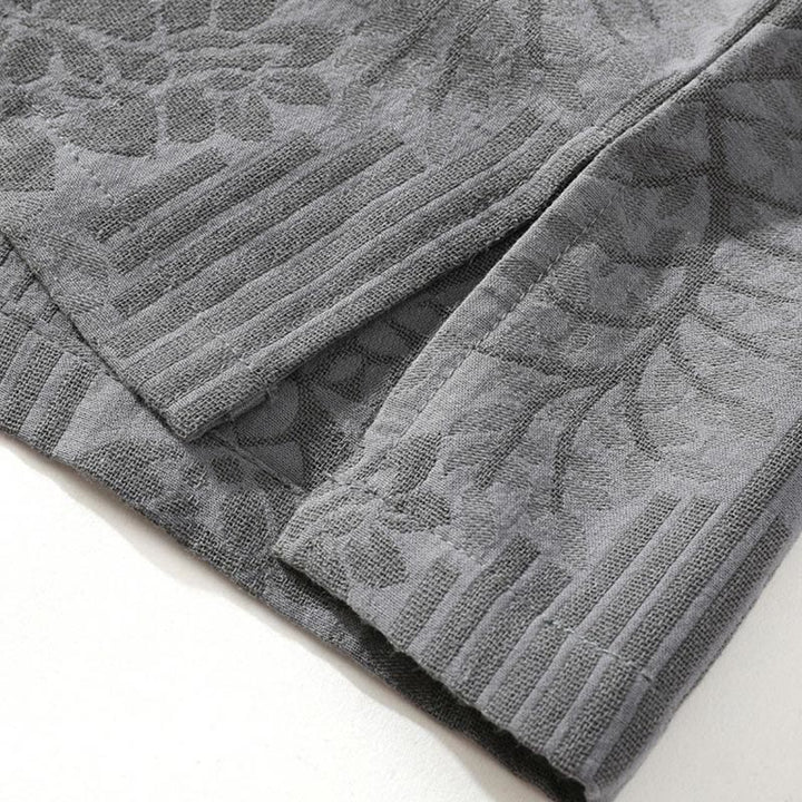 Buddha Stones Casual Summer Jacquard Floral Pattern Frog-Button Men's Stand Collar Contrasting Color Half Sleeve Cotton Shirt - image 7