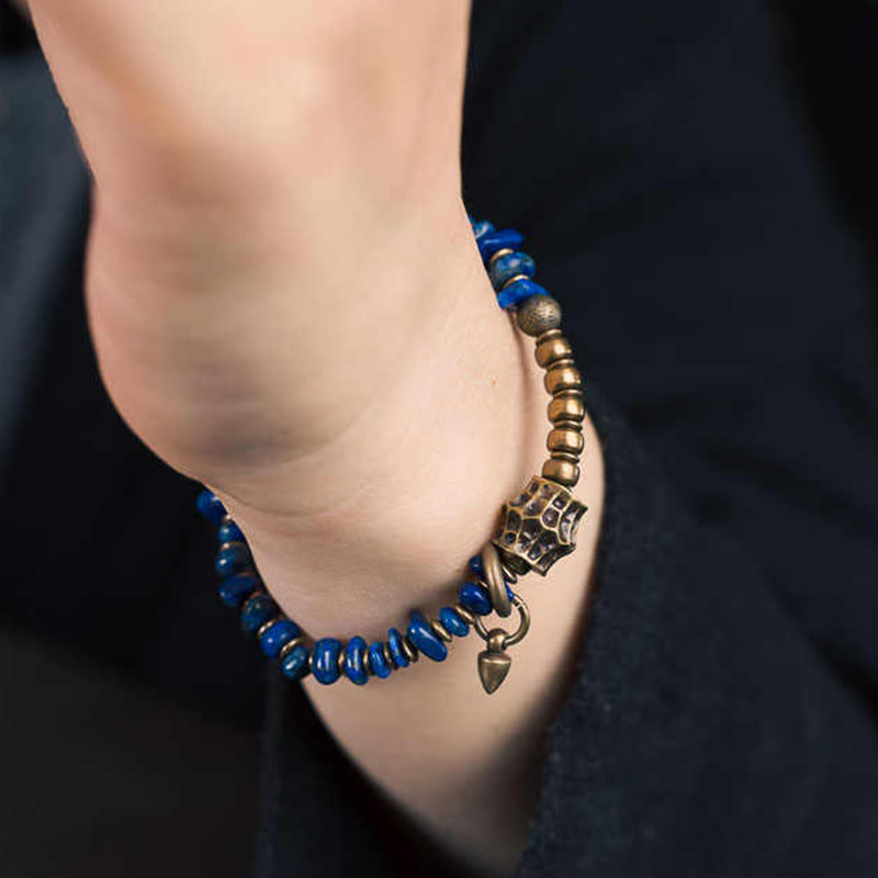 Buddha Stones Vintage Irregular Shape Design Lazurite Lapis Lazuli Positive Bracelet - image 8