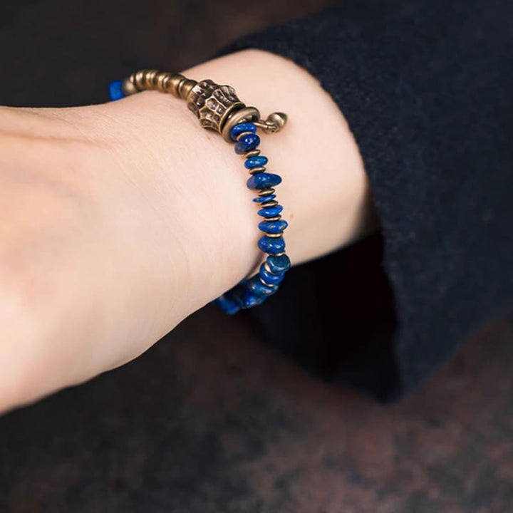 Buddha Stones Vintage Irregular Shape Design Lazurite Lapis Lazuli Positive Bracelet - image 9