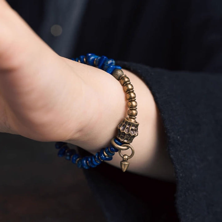 Buddha Stones Vintage Irregular Shape Design Lazurite Lapis Lazuli Positive Bracelet - image 10